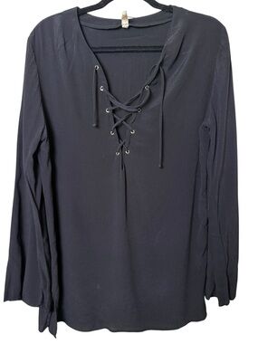 Elan Small Black Lace-Up Long Sleeve Tunic